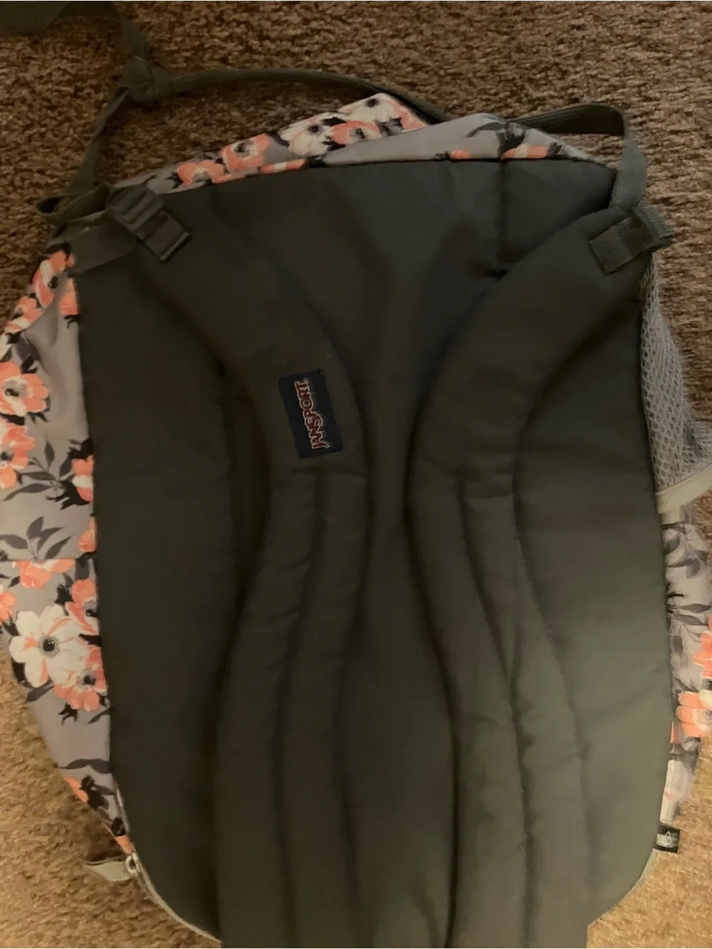 Jansport pink white flower pattern nwot , 18x12x6, back pack adult casual